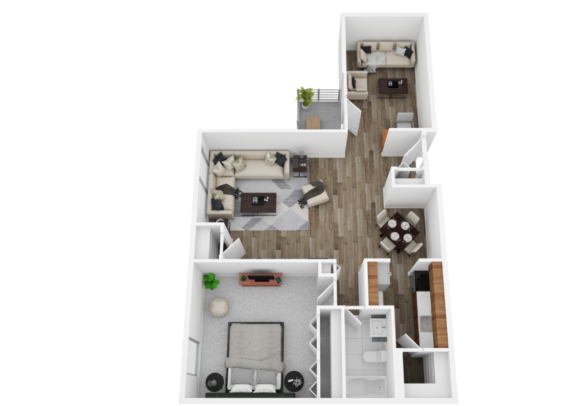 Floor plan for 1 bed, 1 bath, 750 sqft